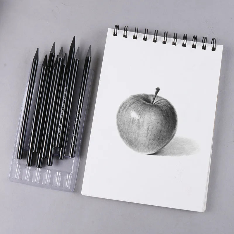 A graphite and carbonised pencil suit on a suction card, showing nine wooden pencils.