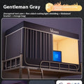 Gentleman grey bed curtains with integrated mosquito net for 0.9 metre single bed showing wall-mounted installation