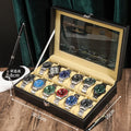 Wood grain leather 2-watch box with soft pillow and glass lid MDF shell