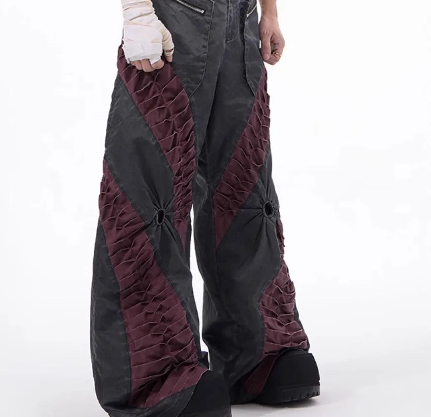 Grey straight leg casual rayon sports trousers laid flat.