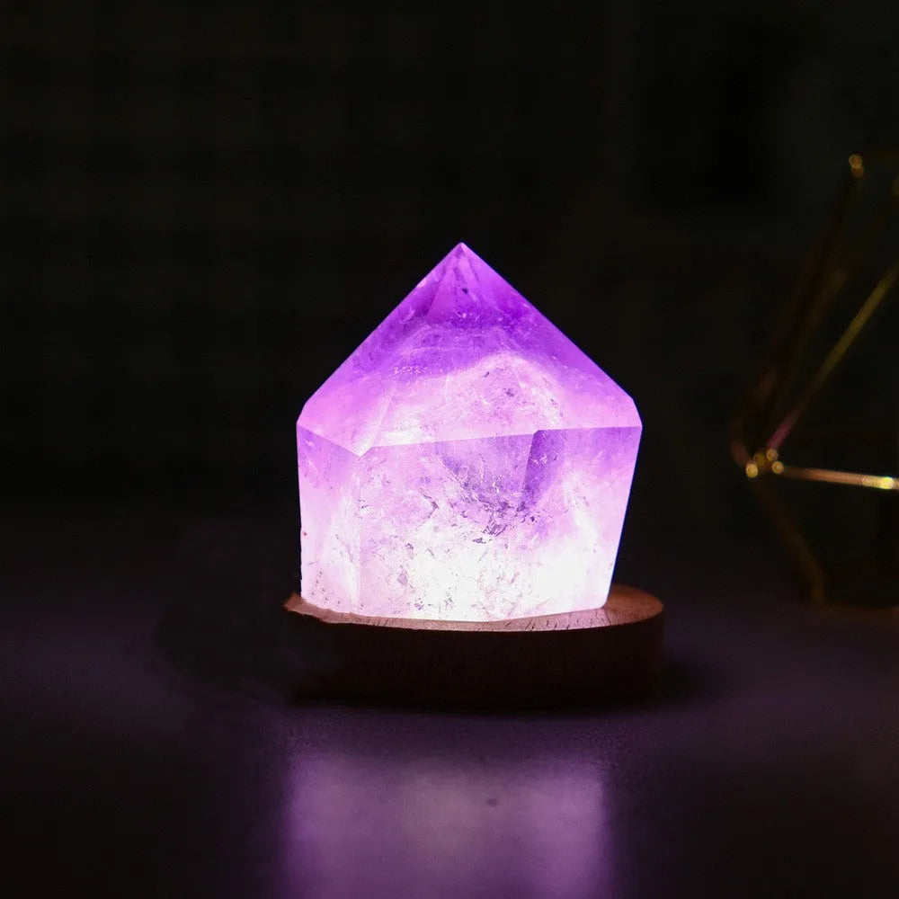 Natural amethyst crystal cake tower night light on USB base, modern simple style, purple stone