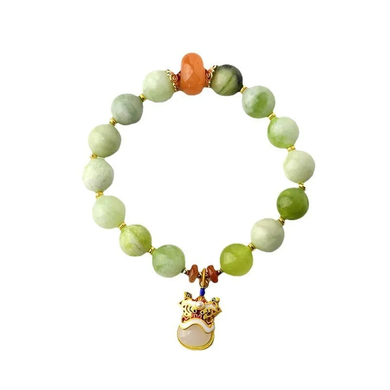 Handmade jade pendant bracelet with green milk-in-water Xingshi stone and 10mm geometry-shaped pendant