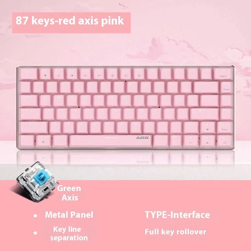 82-key metal mechanical keyboard with white backlight beside laptop