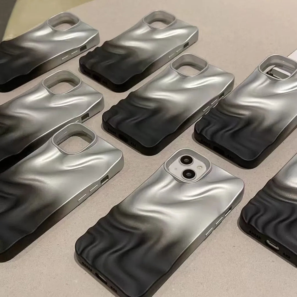 TPU water ripple embossed phone case in silver grey for iPhone with wave pattern and all-inclusive design