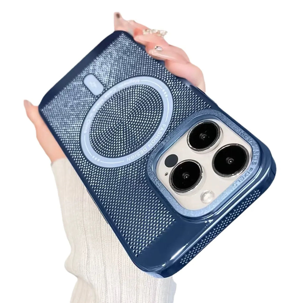 Electroplated magnetic phone case for iPhone in colours black, silver, blue, green, purple.