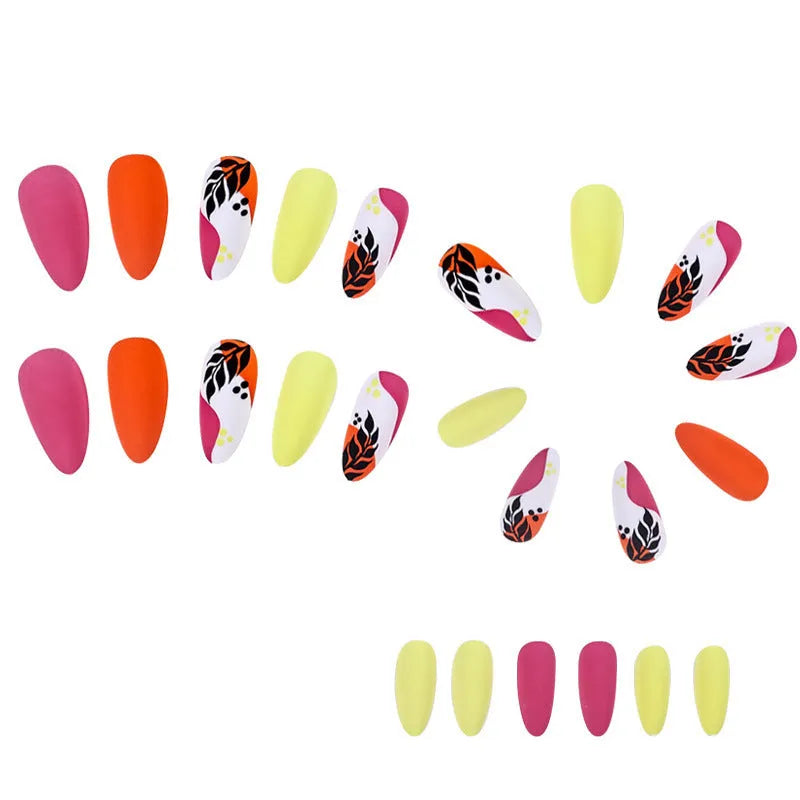 Wear Armour medium almond frosted nail stickers showing French leaves, leopard print, plating, and macaron designs