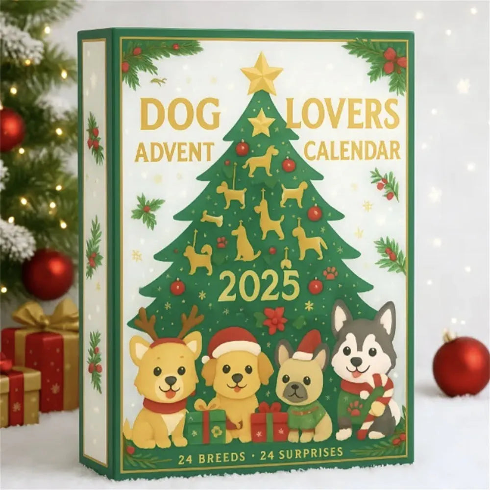 Dog lovers countdown calendar blind box with carved acrylic ornament and plated colour finish
