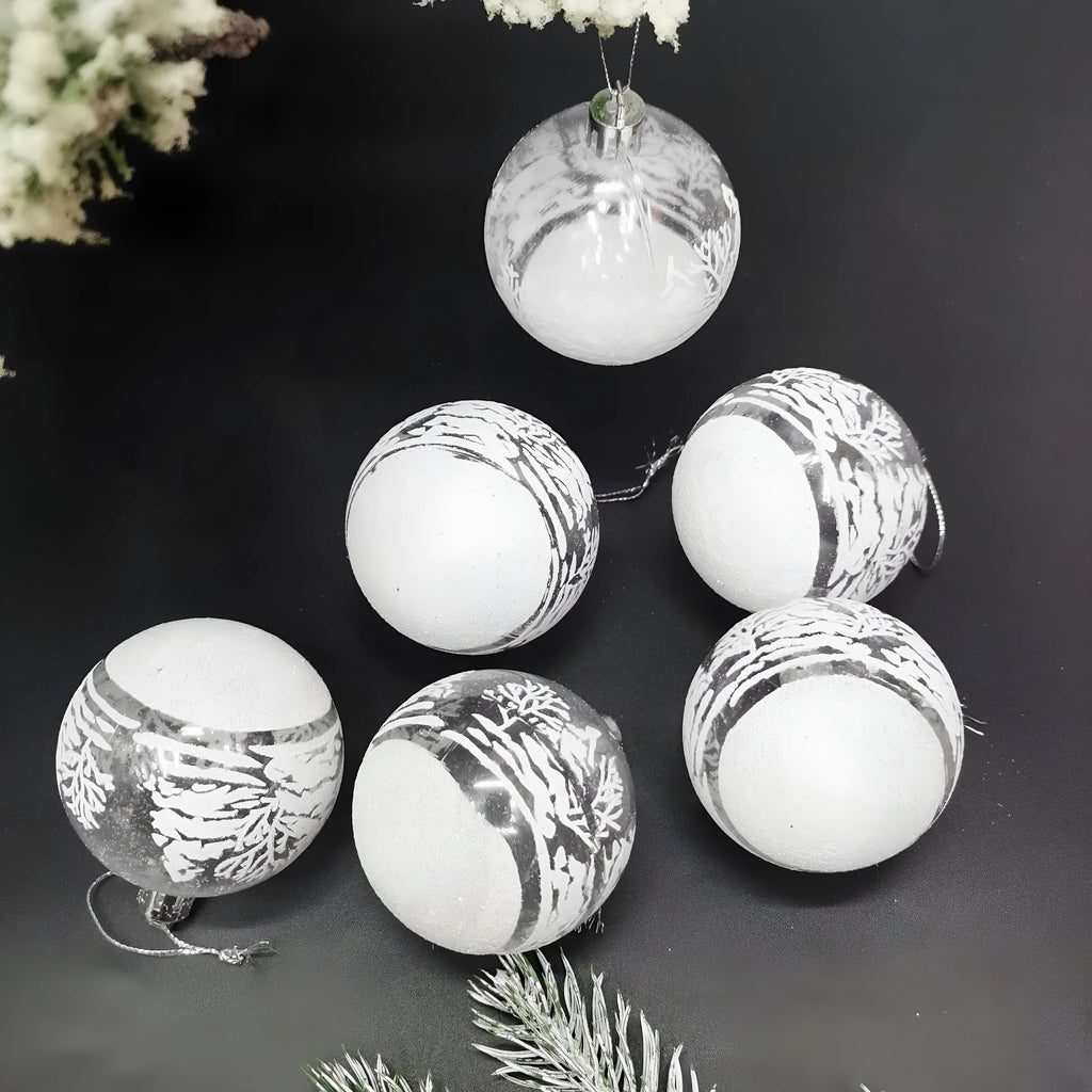 6cm transparent acrylic Christmas balls, set of 6, hand-painted in Style A or Style B