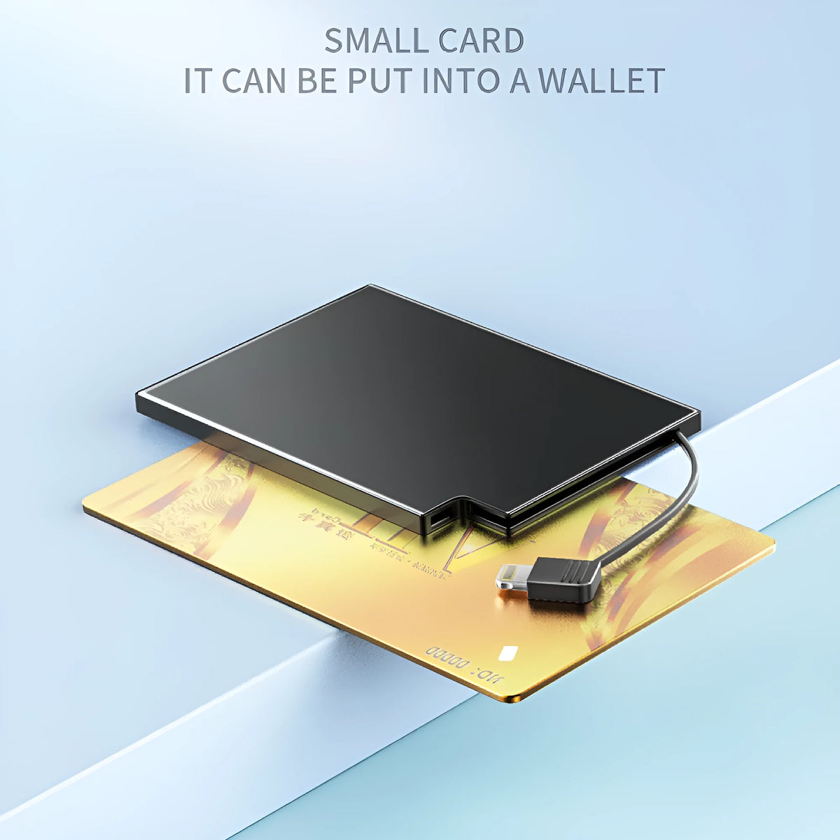 Ultra-thin card type power bank, 10000mAh, alloy shell, built-in cable, black, For Android and Type-C