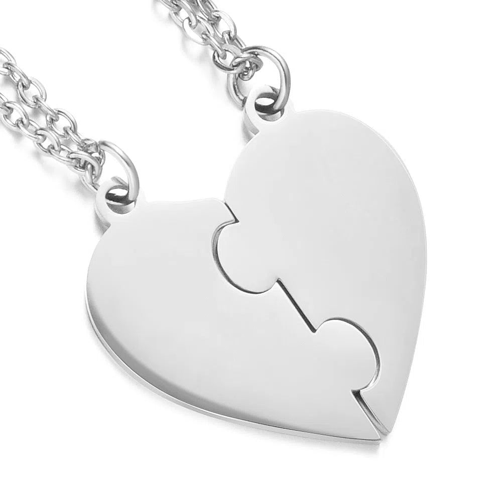 Stainless steel combination heart-shaped necklace with lettering pendant and chain on white background