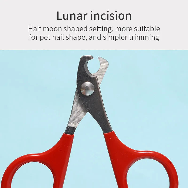 Professional pet nail clippers with stainless steel blade and coloured rubber-grip handle for dogs and cats