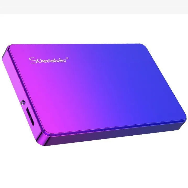 Purple external hard drive 1TB with leather carry bag and data cable