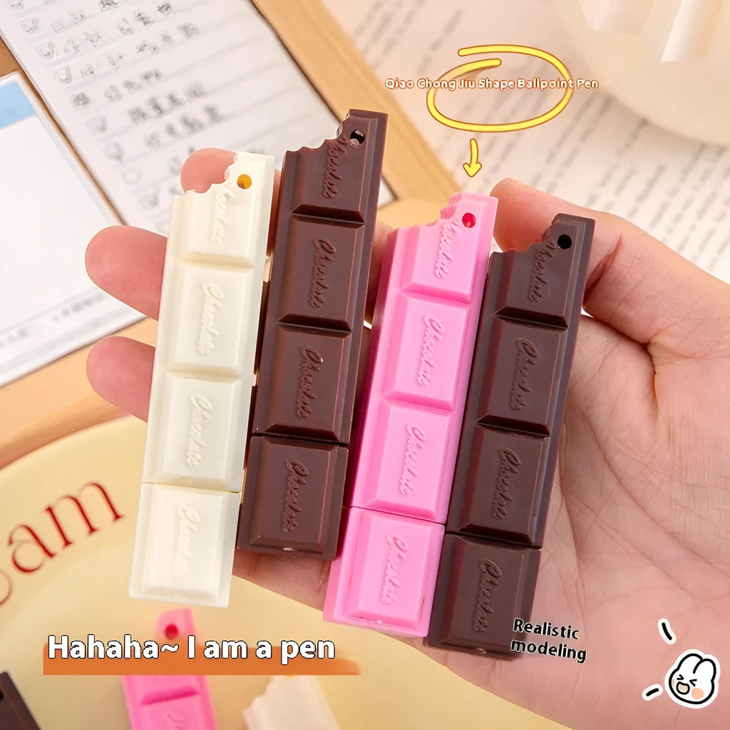 Chocolate-themed novelty ballpoint pen with 0.5mm bullet tip in choice of three colours