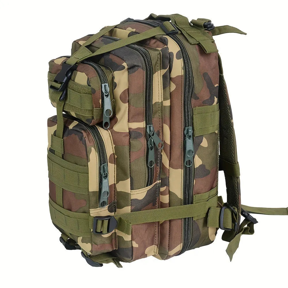 Double pull head camouflage outdoor backpack for men in PU material with multiple camo pattern options