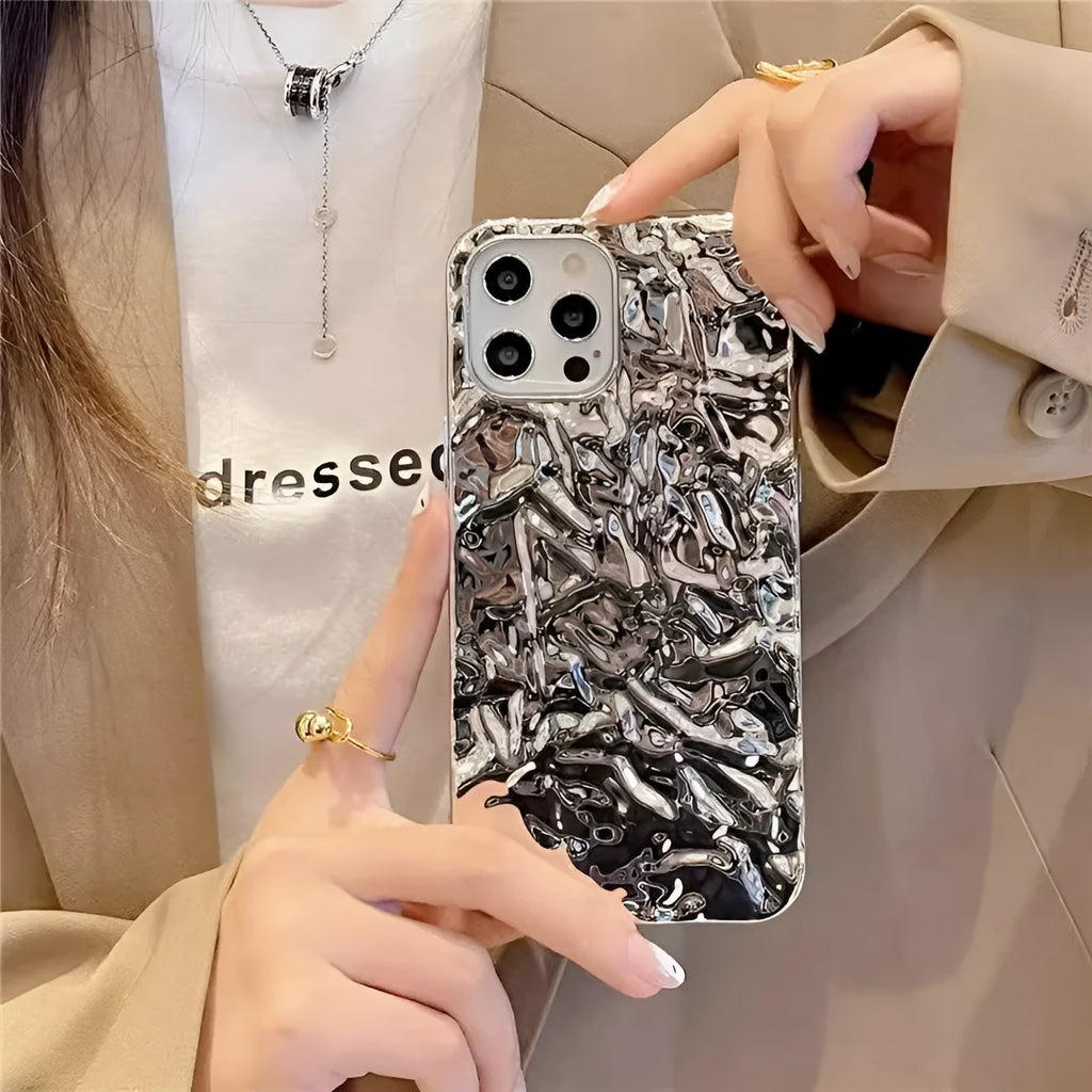 Tin foil pleated silicone phone case for Apple iPhone in black with embossed finish