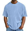 Waffle knit short sleeve t-shirt in cotton blend fabric showing textured fabric detail