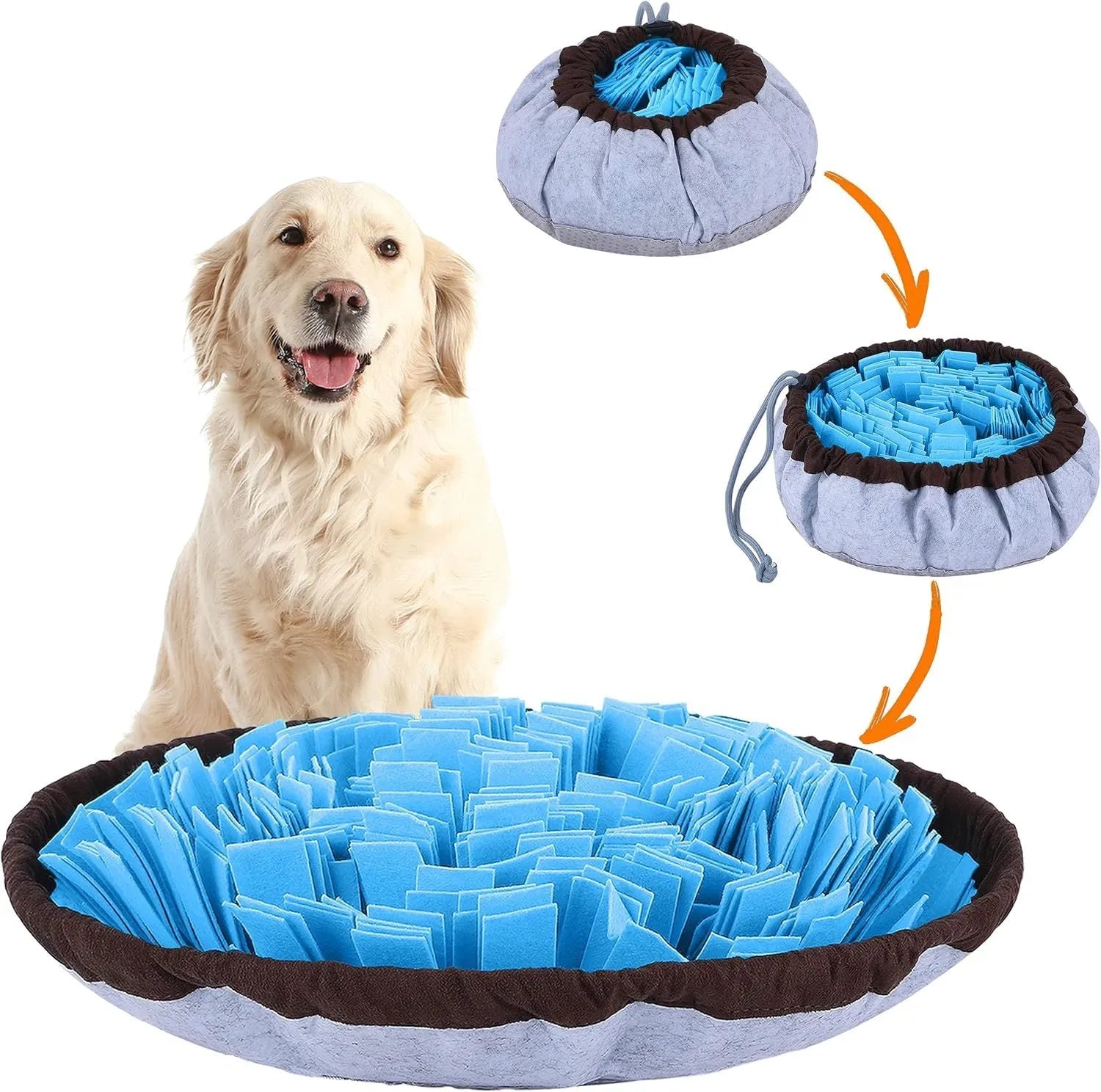 Adjustable blue and green snuffle mat for dogs feeding puzzle and mental stimulation toy