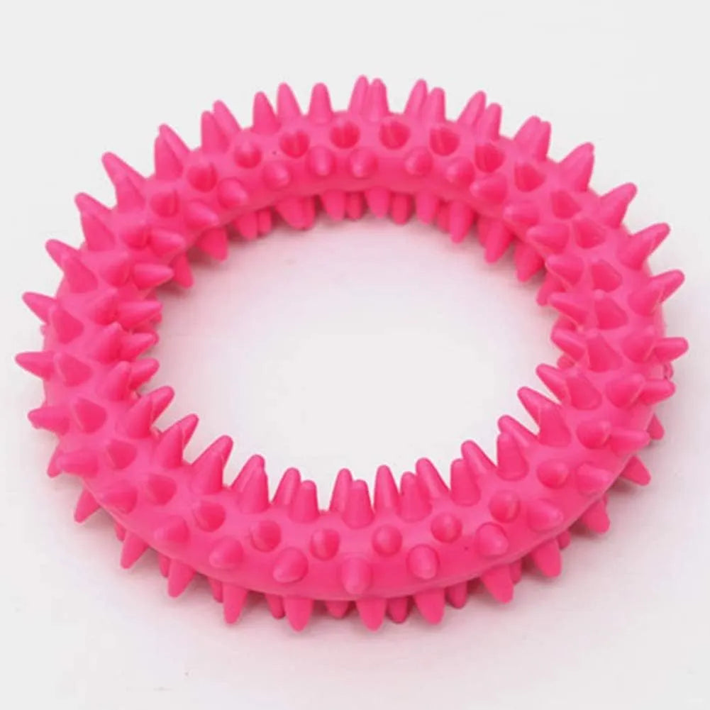 Blue TPR spiky circle ring dog chew toy for dental cleaning and bite-training.