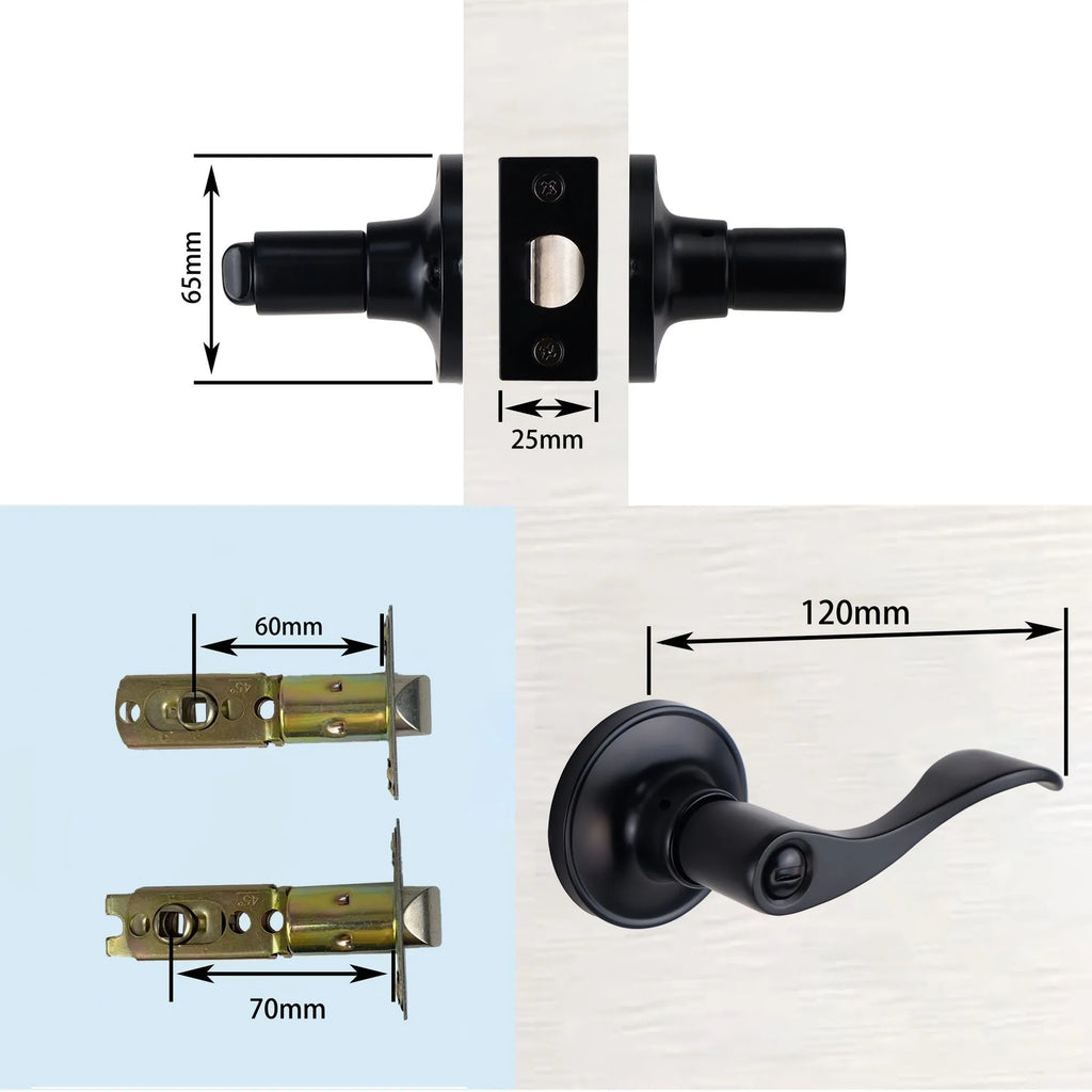 Stainless steel door handle lock with black finish, modern simplicity style for interior bedroom and bathroom doors