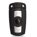 BMW HU92 semi-intelligent three-button car key remote fob with metal and plastic construction.