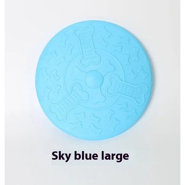 Plastic dog Frisbee disc in green colour, large size, for outdoor fetching and chewing.