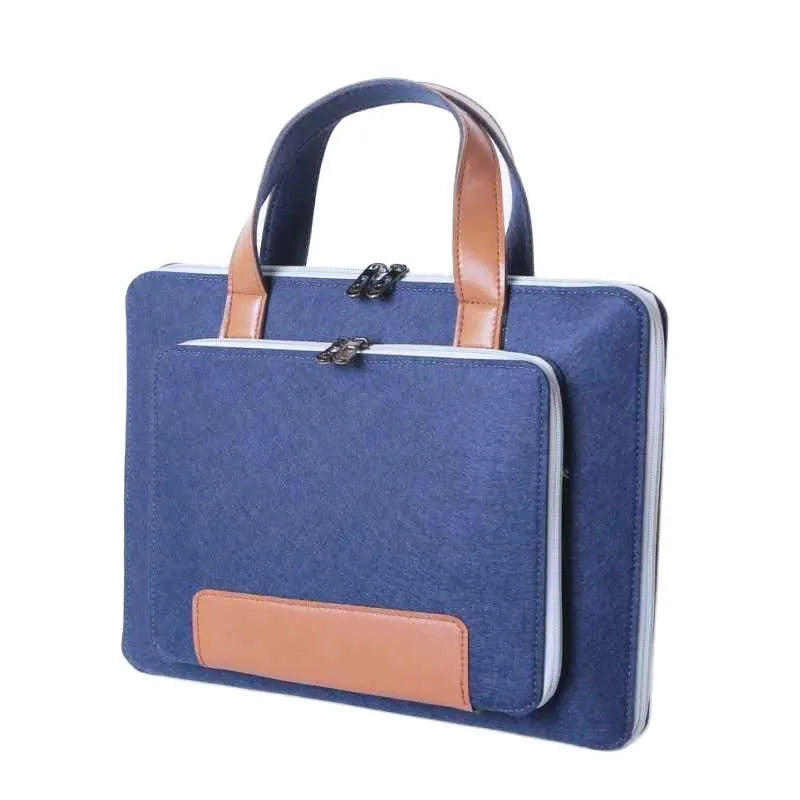 Fashion felt laptop bag multicolor handheld for 14-inch laptops, dark blue with pink zipper