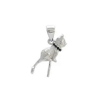 925 sterling silver cat pendant necklace with electroplated finish, shown as single pendant and with chain