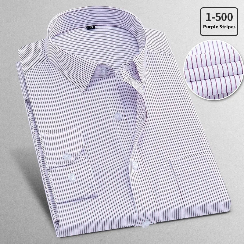 Men's long sleeved flax business shirt in pink diagonal or solid red, sizes 37-54
