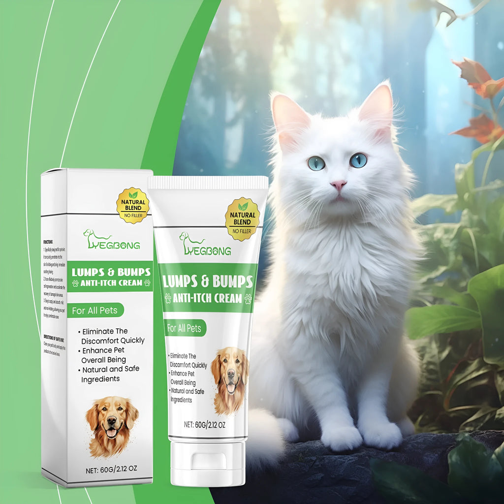 60g pot of natural pet itch relieving cream for cats and dogs with tea tree oil and aloe vera.