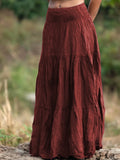 Women's mid-length waist smocking retro viscose patchwork skirt with folding detail