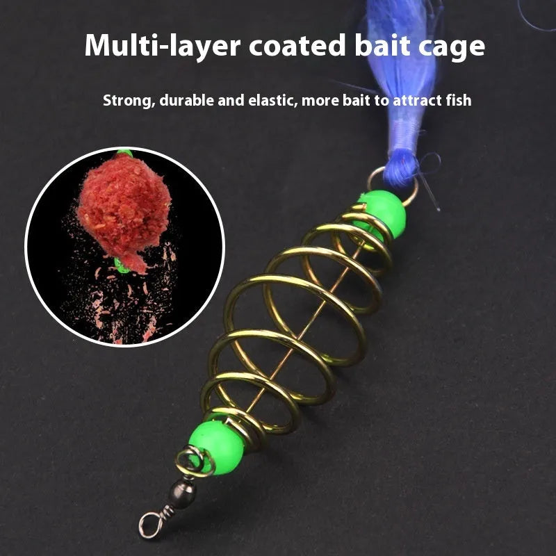 Fishing net with hand sprinkle hook and spring bait mechanism on a nylon net with metal frame.