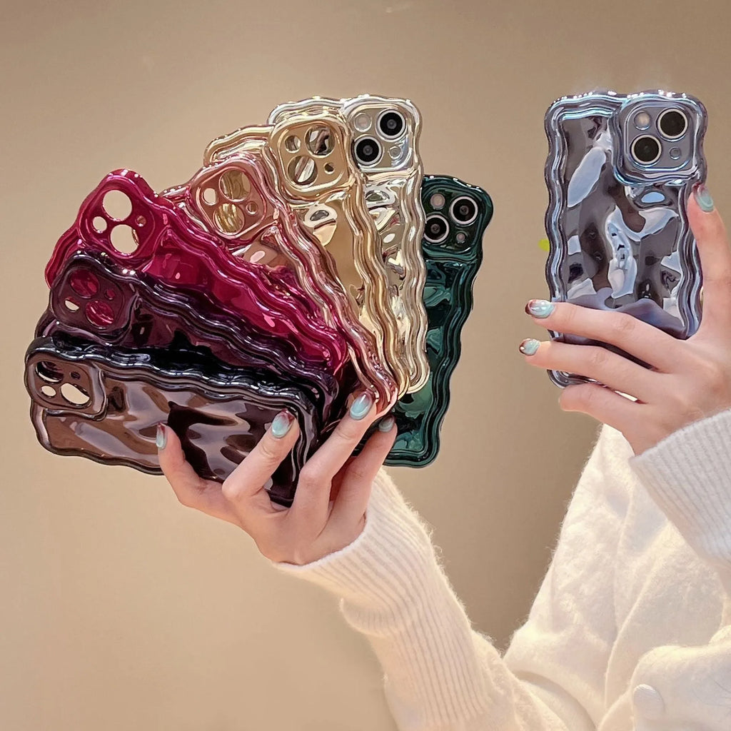 Water ripple electroplated TPU phone case for iPhone 11 to 15 Pro Max, anti-fall and anti-fingerprint, silver gray and other colours