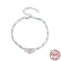 Sweet girlish 925 sterling silver bracelet with heart pendant and adjustable chain