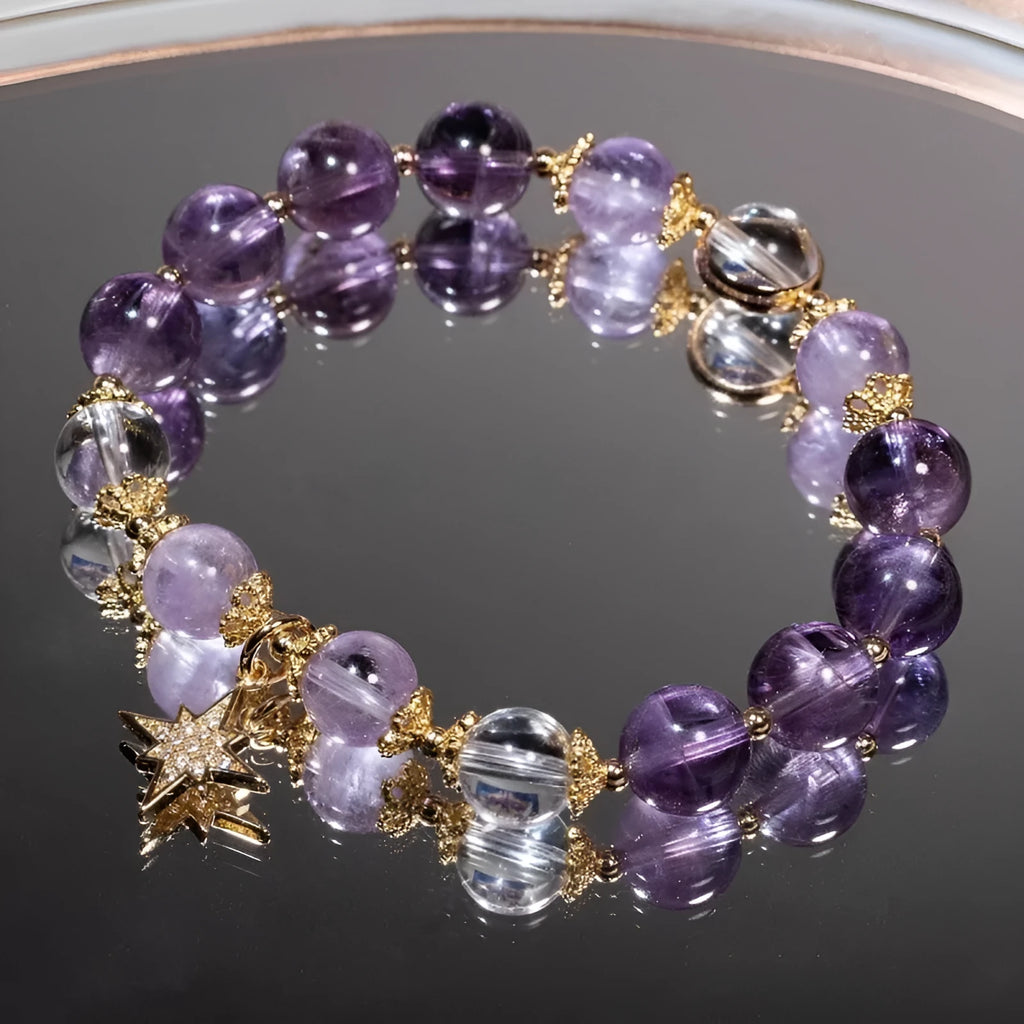 Eight Awn star amethyst artificial crystal bracelet with animal zodiac modelling in elegant women's style