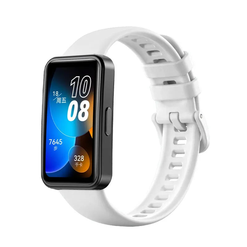 Huawei silicone watch strap in monochrome design on display with eleven colour options