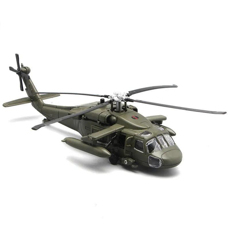 Black Hawk Gunship alloy military model helicopter toy with flash function in green camouflage colour