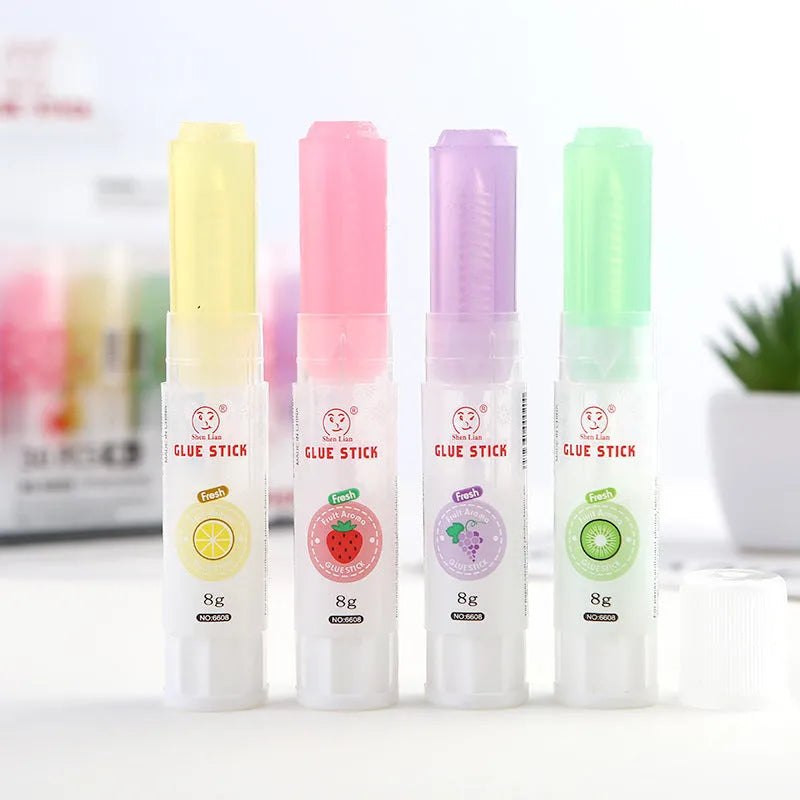 Jelly solid glue stick in fruit colours measuring 8.5cm with PVP adhesive for crafts