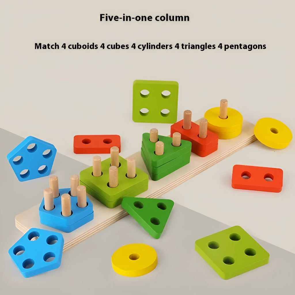 Wooden geometric column building blocks toy in May Day set column colour with colour box packaging 27cm