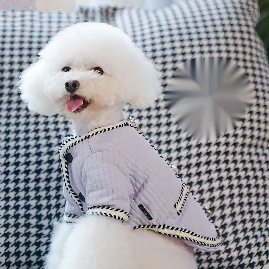 Quilted cartoon style pet coat for dogs or cats in light purple colour