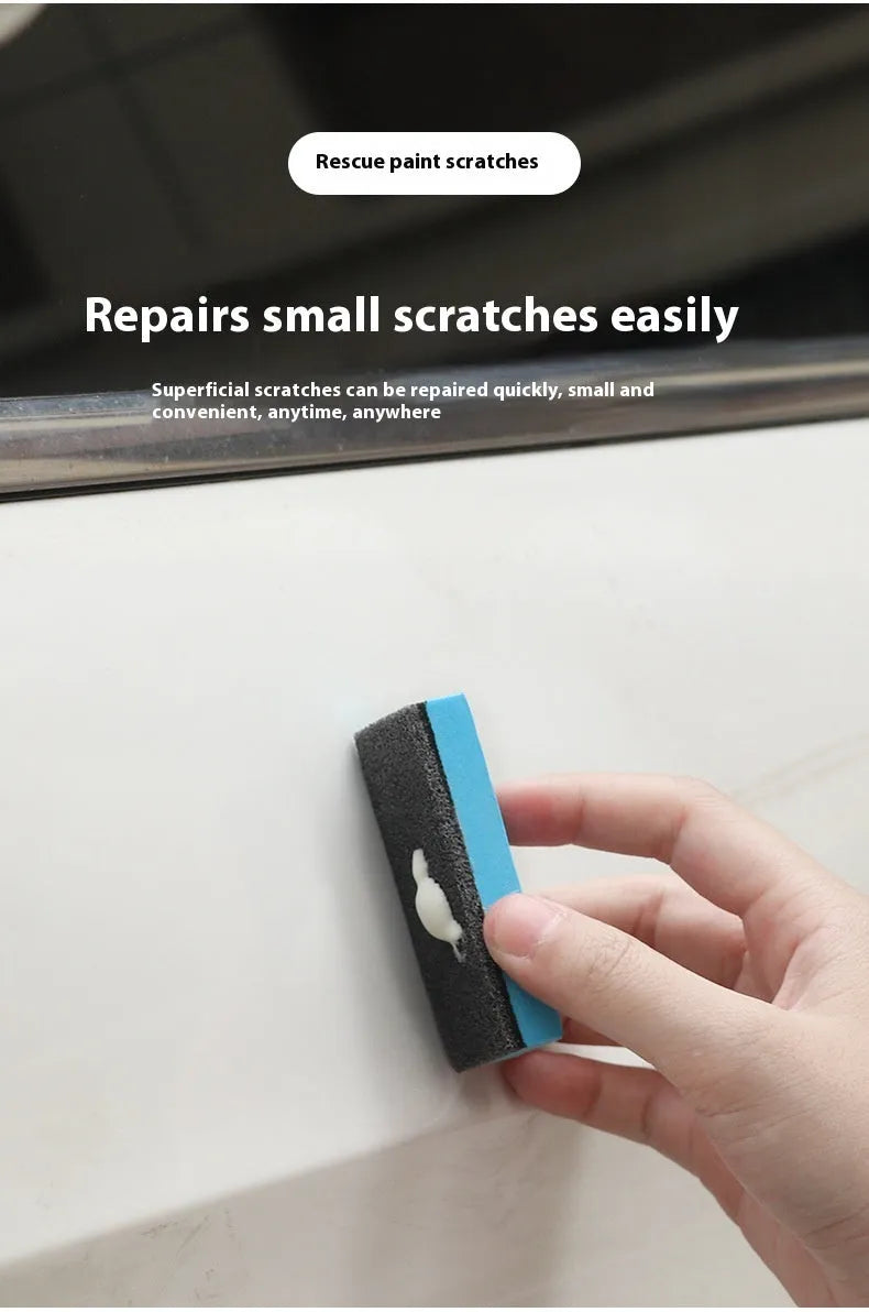 Car repair wax kit showing Scratch Removal A Wax, Brightening B Wax, and a frosted sponge mop for paint correction.