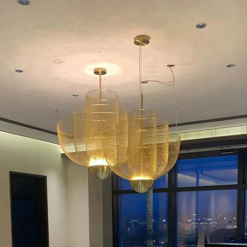 Nordic iron mesh personality shape chandelier ceiling light with 450mm diameter in gold or silver finish