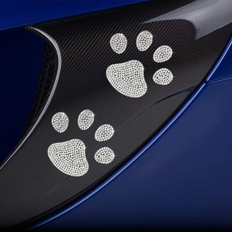 Glass diamond-encrusted car sticker in bear paw or butterfly design, measuring 7cm by 6cm.