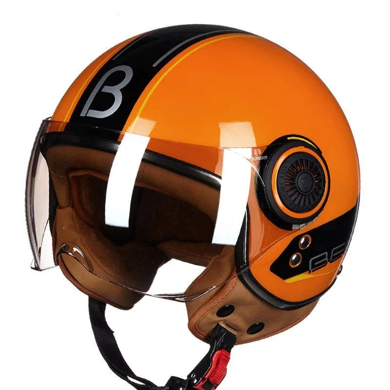 Retro battery car half helmet in bright colour options with lightweight ABS construction