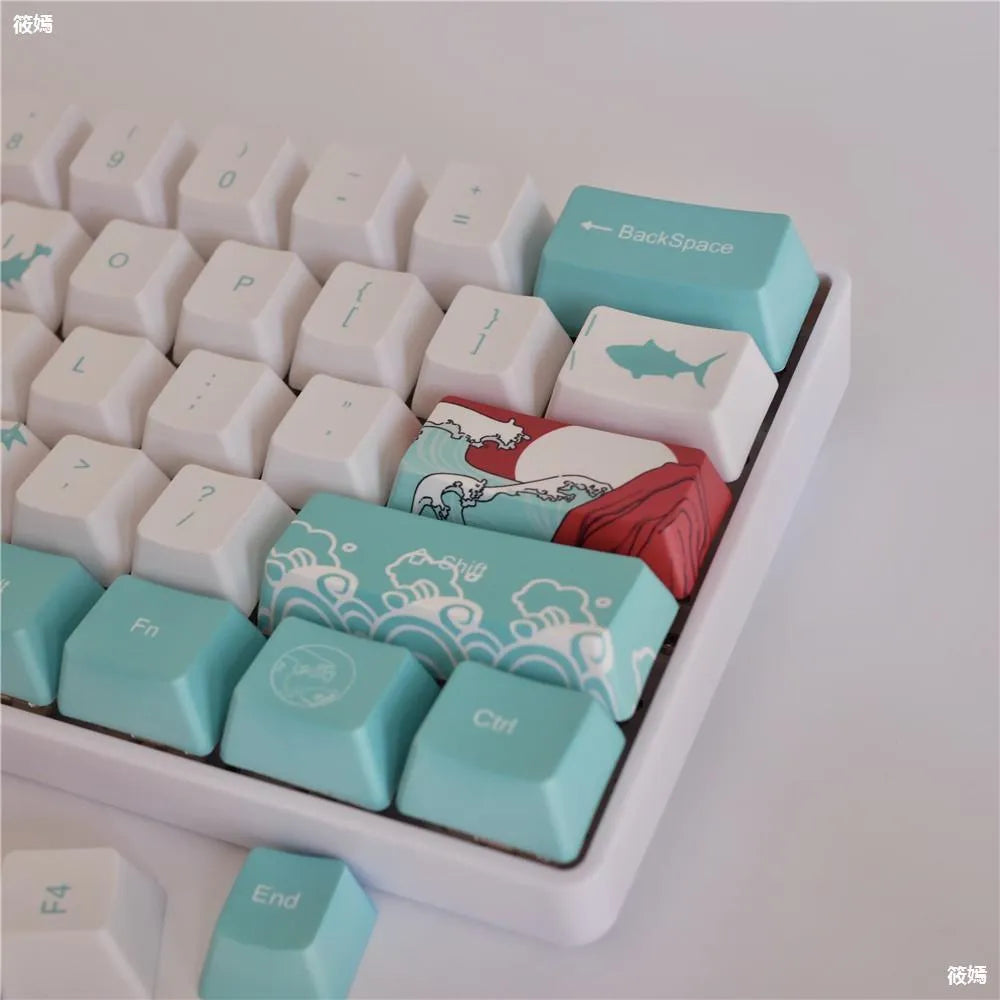 Coral Sea coloured PBT keycaps with five-sided sublimation printing for Xiao Yan mechanical keyboards