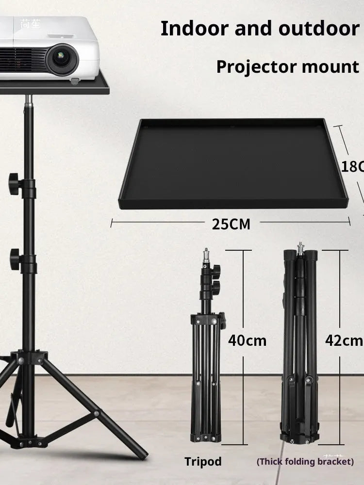 T01 projector floor stand with metal bracket and plastic tray on tripod legs, adjustable height 55cm 120cm 160cm