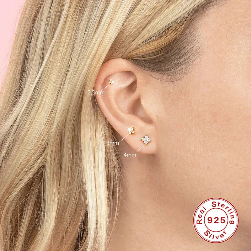 S925 sterling silver petal crystal flowers stud earrings in gold and platinum finishes.