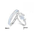 Silver sparkling camellia couple's ring with adjustable opening, floral geometric shape, electroplated finish