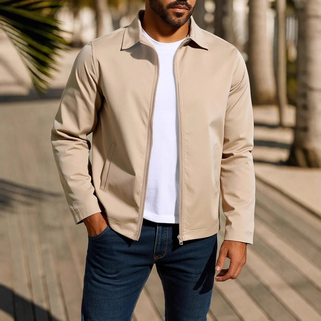 Men's emerald green zip-up cardigan jacket with raglan sleeves on a hanger.