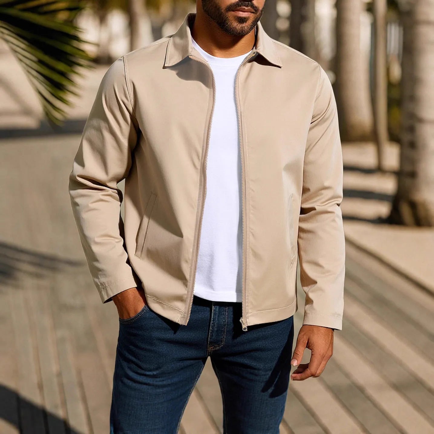 Men's emerald green zip-up cardigan jacket with raglan sleeves on a hanger.