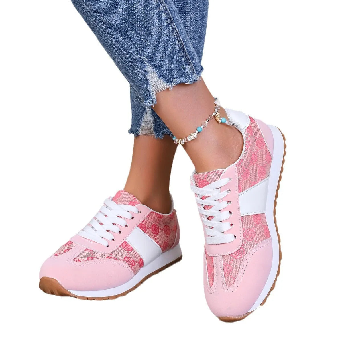Women's casual lace-up shoes with cross strap in khaki colour showing shallow cut design and rubber sole